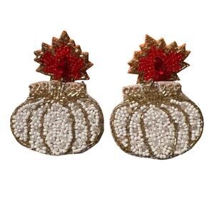 Halloween White Pumpkin Beaded Earrings/Holiday Earrings/Statement Earrings/Gift
